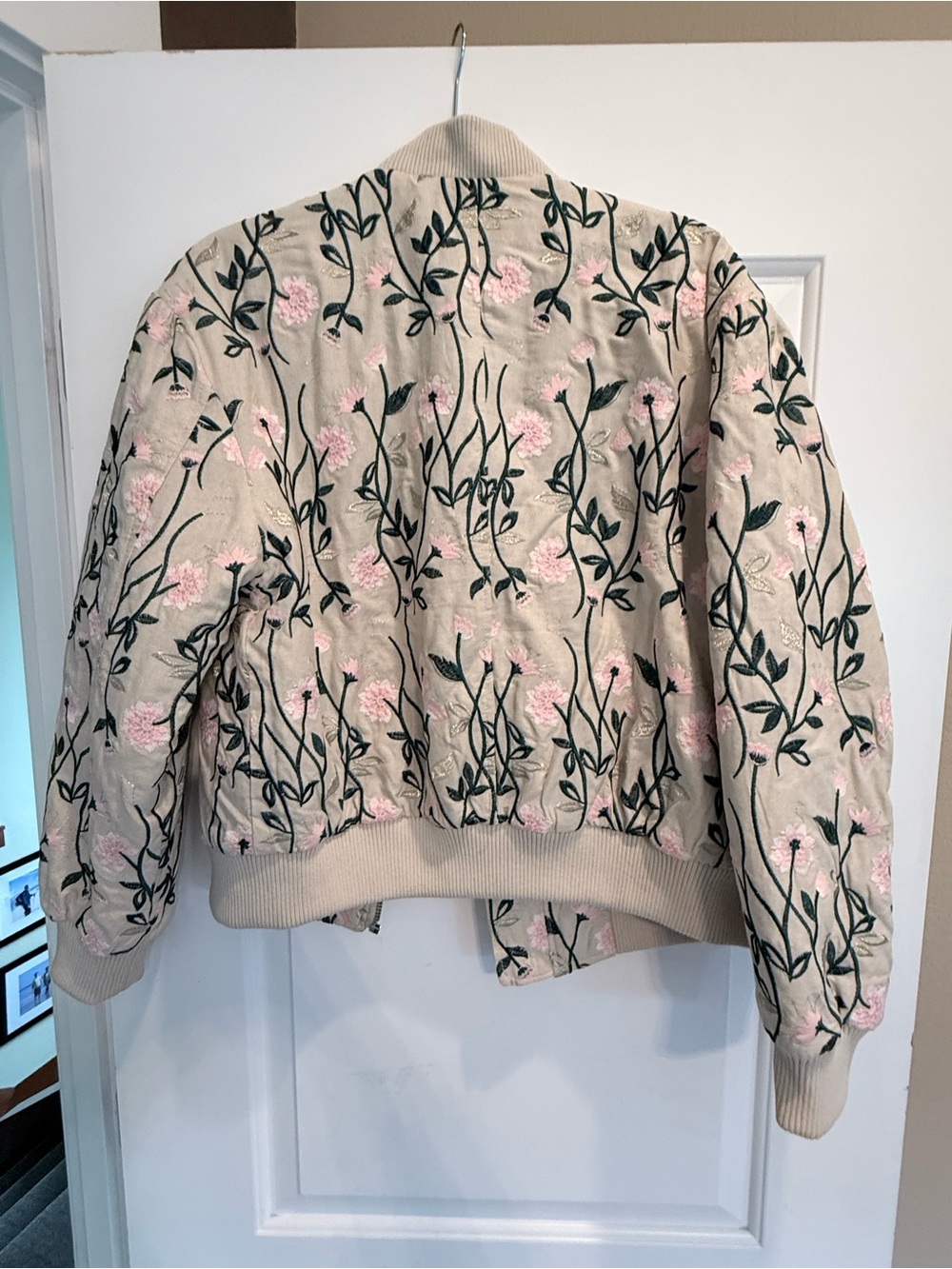 Avec Les Filles Embroidered Floral Bomber Jacket - Beige Pink - Picture 3 of 4